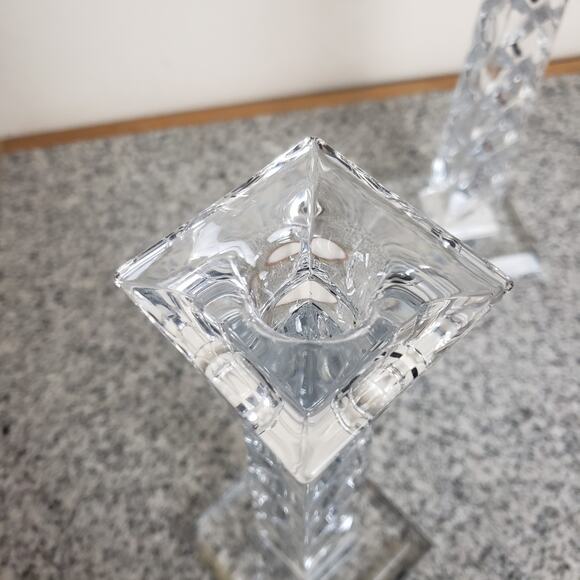 Set of 2 24% Lead Crystal Taper Candlesticks. Made In Slovenia. 10" Tall. Mint - Picture 5 of 14